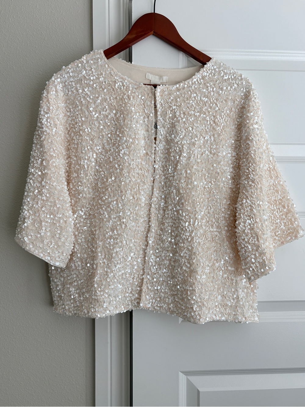 H&M Cream White Sequin Boxy Top Cardigan Tunic XL
